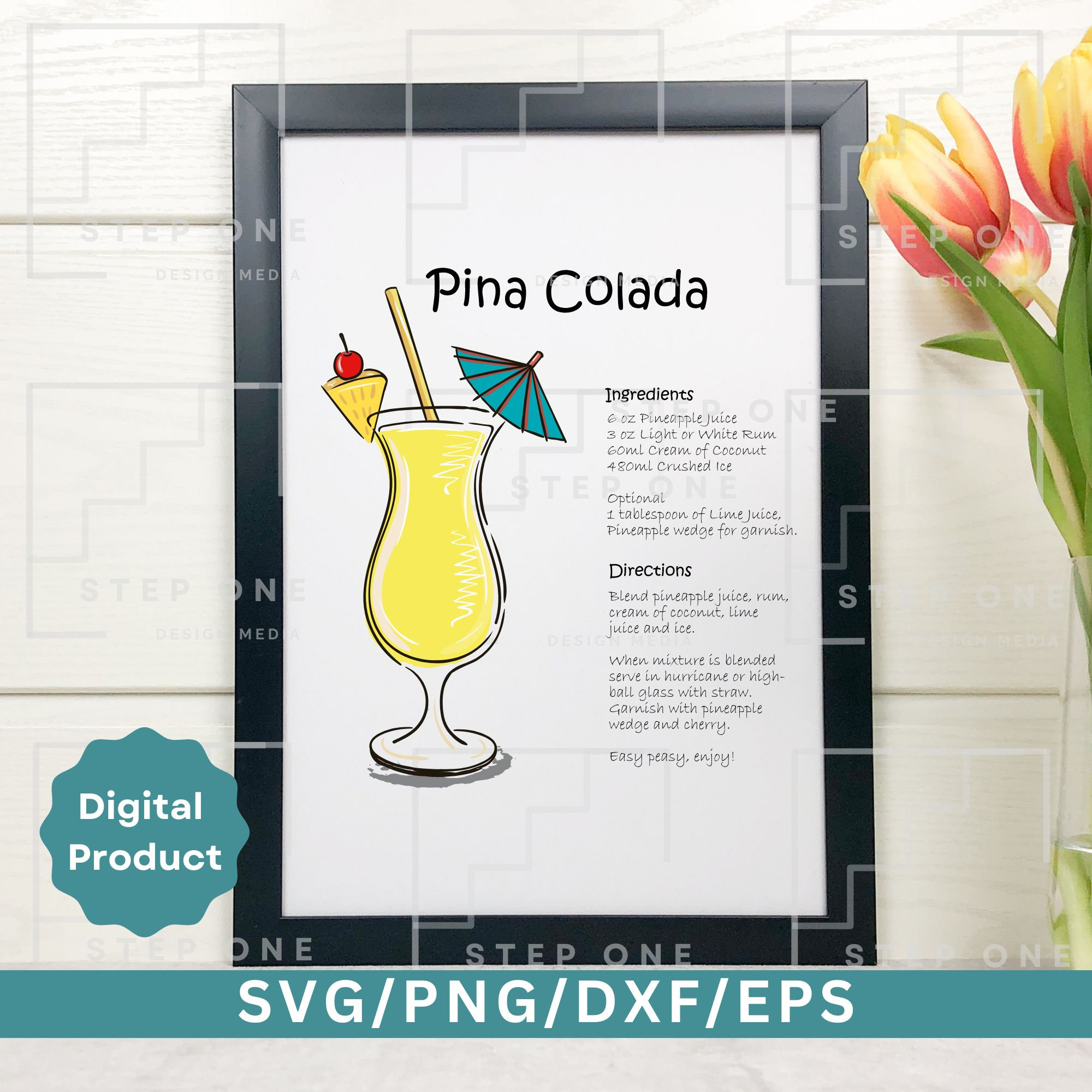 Pina Colada Cocktail Recipe Svg, Cocktail Svg, Cocktail Recipe Svg ...