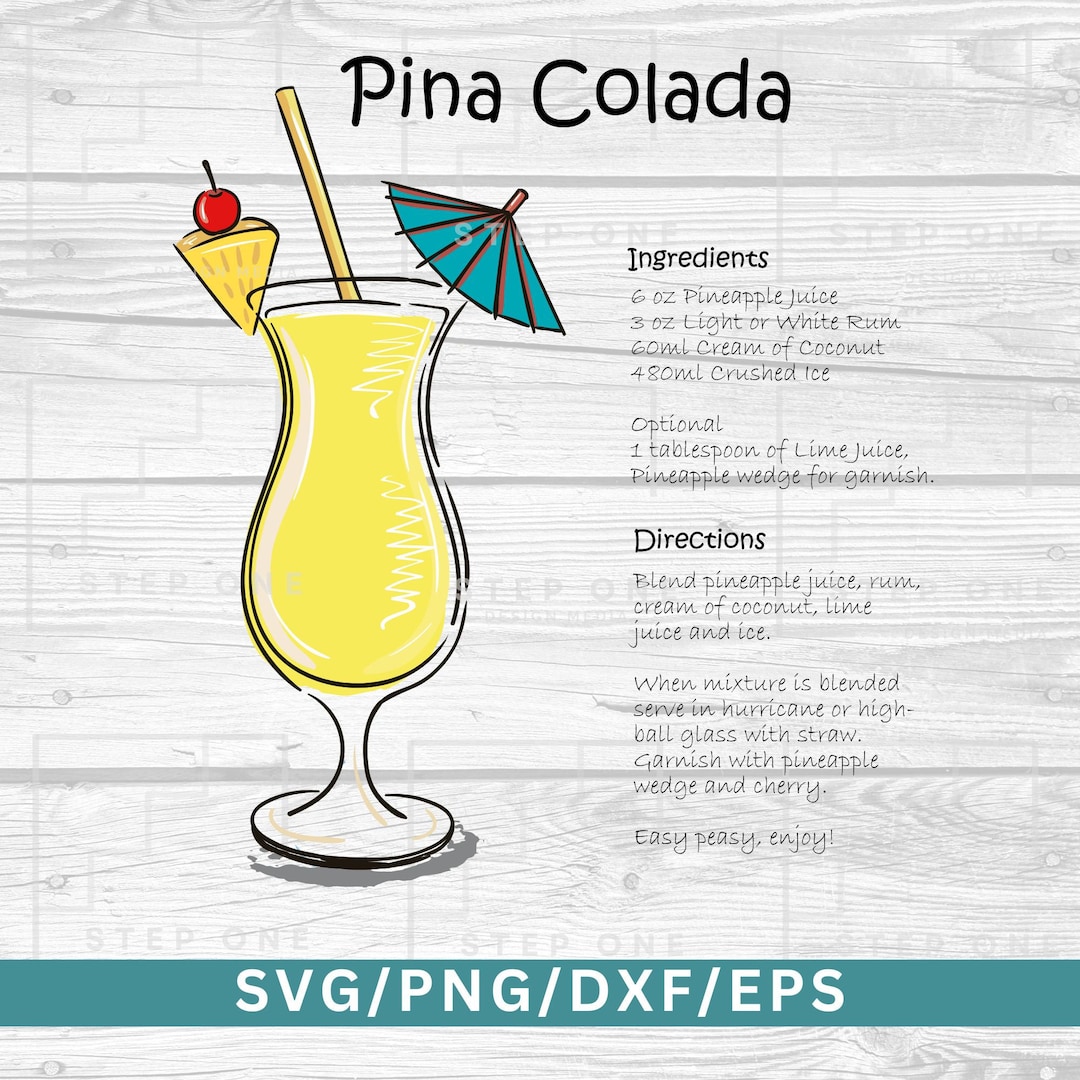 Pina Colada Cocktail Recipe Svg, Cocktail Svg, Cocktail Recipe Svg ...
