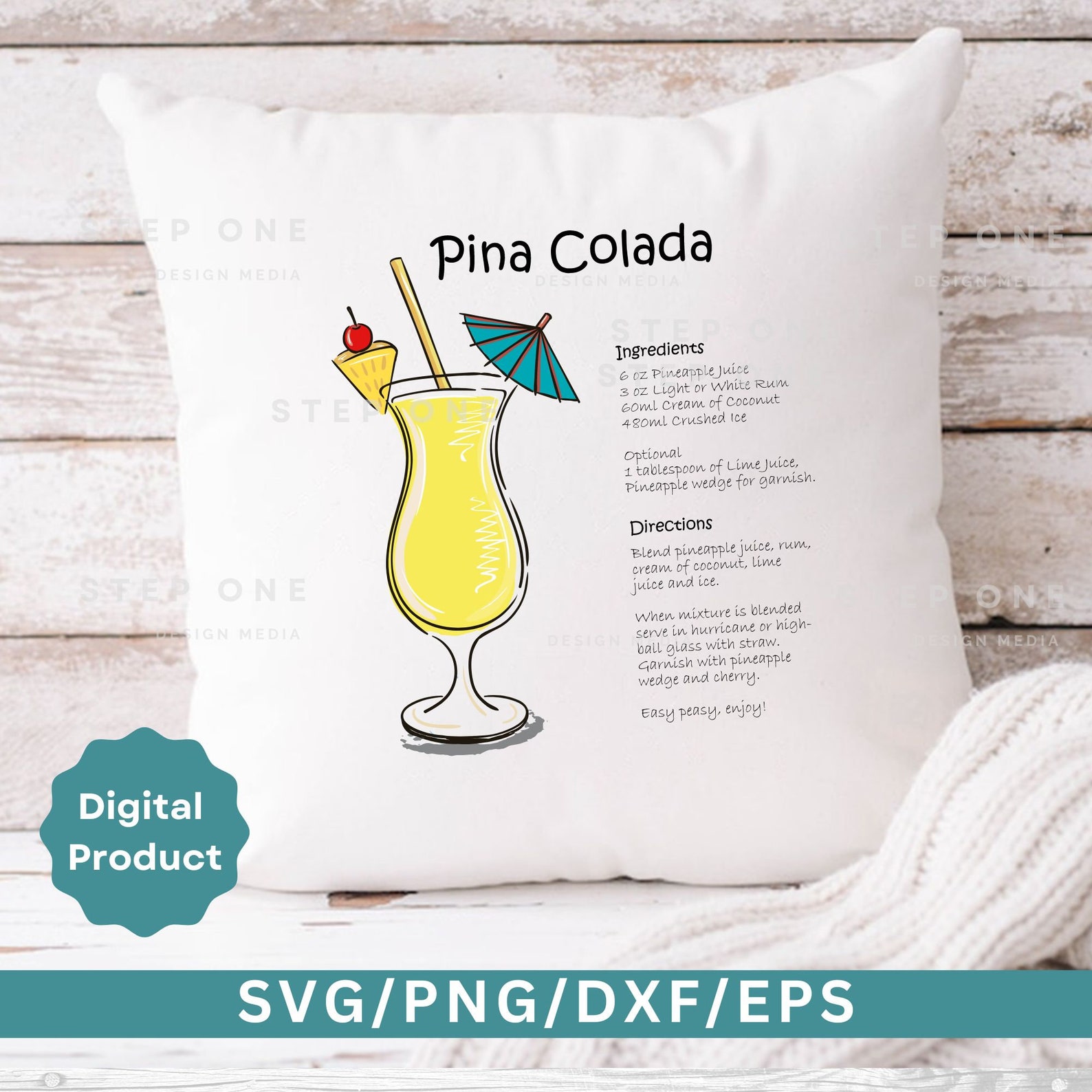Pina Colada Cocktail Recipe Svg, Cocktail Svg, Cocktail Recipe Svg ...