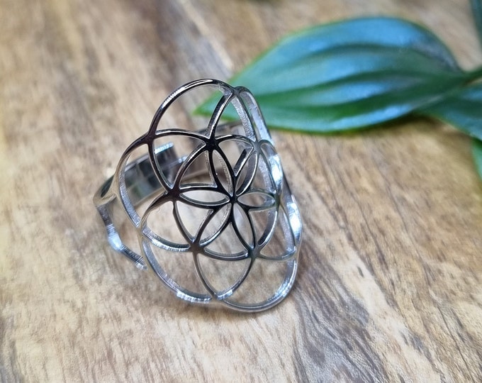 Adjustable Flower of Life Ring - Rose Gold or Silver Stainless Steel - Women's Jewelry - Several Models to choose from - Adjustable