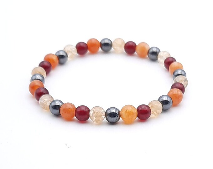 Fatigue Bracelet - Exhaustion - Burn Out in Natural Stones Heliolite, Hematite, Garnet and Citrine Round beads 6 mm