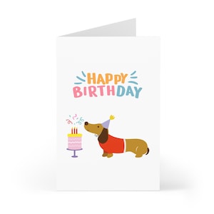 Geburtstagskarte "Happy Birthday" | Klappkarte mit Umschlag | Dackel mit Torte