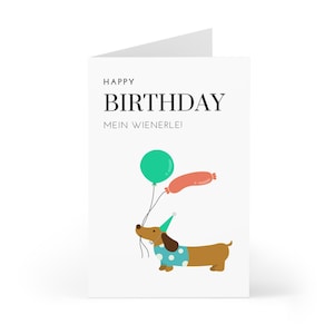 Geburtstagskarte "Happy Birthday" | Klappkarte mit Umschlag | Dackel Wiener-Würstchen