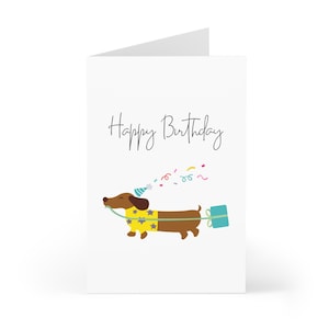 Biglietto di auguri "Buon compleanno" | Biglietto pieghevole con busta | Bassotto con regalo