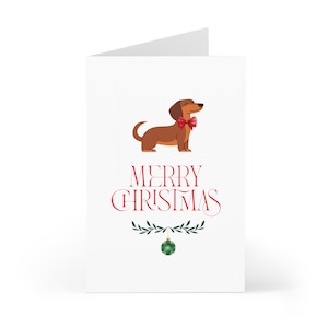 Biglietto di auguri natalizio "Buon Natale" | Biglietto pieghevole con busta | Bassotto con fiocco rosso