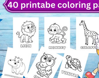 40 Animal Coloring Pages for Kids—Insects, Wild & Pet Animals—Printable Digital Coloring Book
