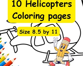 10 Helicopter Coloring Pages | Printable Aircraft Coloring Sheets | Digital Download for Kids
