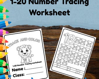 1-20 Number Tracing and Coloring Worksheets | Fun Learning Printable | Preschool & Kindergarten Activity | Digital Download