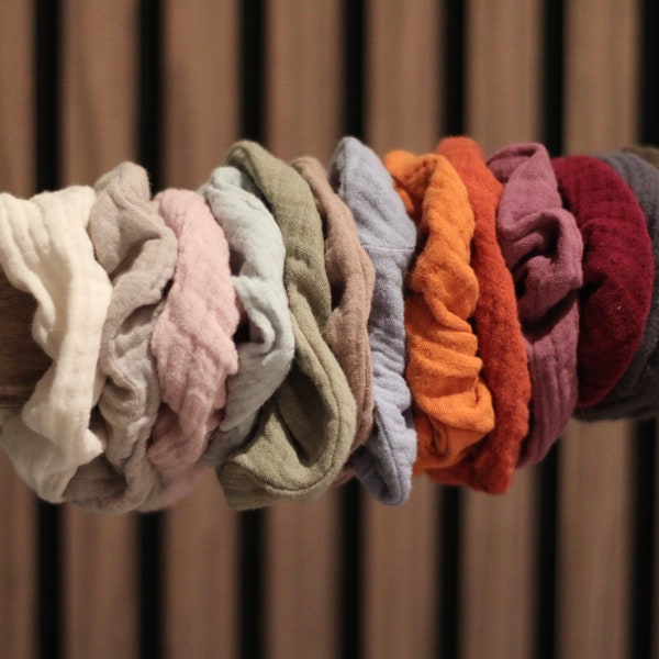 Handmade Musselin Scrunchies I Haargummis I Zopfgummi I weiß I blau I beige I rosa