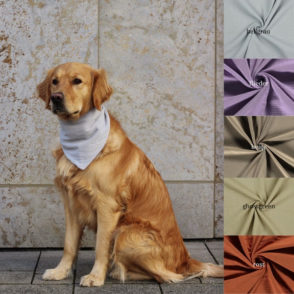 Musselin Hundehalstuch unifarben | Halstuch für Hunde | Personalisiert | Name | hellgrau | taupe | ghostgreen | rostrot | flieder