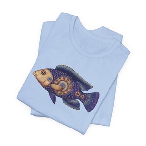 Blue Decorative Cichlid T-Shirt, Artistic African Fish Tank Tee, Vibrant Tropical Aquarist Shirt, Colorful Exotic Fishkeeping Gift