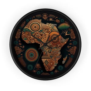 Reloj con mapa de África, reloj de sala de estar con adorno de África, reloj de pared con orgullo del continente africano, reloj de decoración para el hogar estilo africano, reloj Love Africa