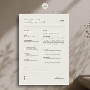 Photographer Form Template Bundle: Client Contract, Invoice, Proposal (Canva), Wedding Photography Business