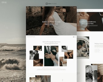 Rosalie - Plantilla minimalista para sitio web de fotografía, sitio web responsivo de Wix Studio, fotógrafa de bodas románticas, plantilla para sitio web de Wix