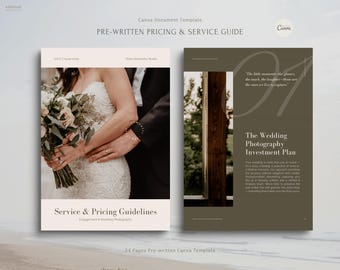 Rose - Plantilla de libro electrónico sobre servicios y precios para fotógrafos, folleto personalizable en Canva, catálogo de fotógrafos