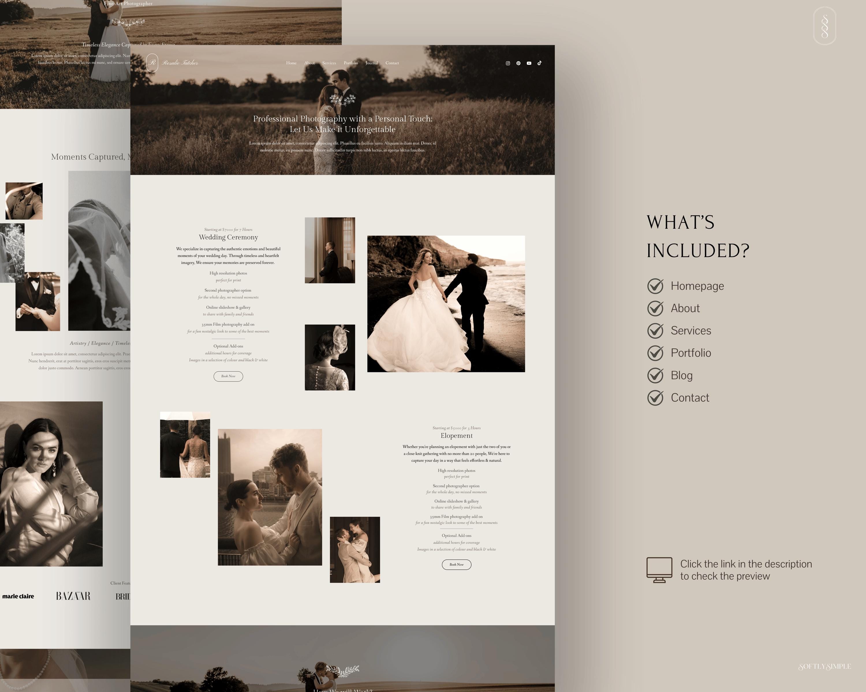 Rosalie - Minimalist Photographer Website Template, Wix Studio ...