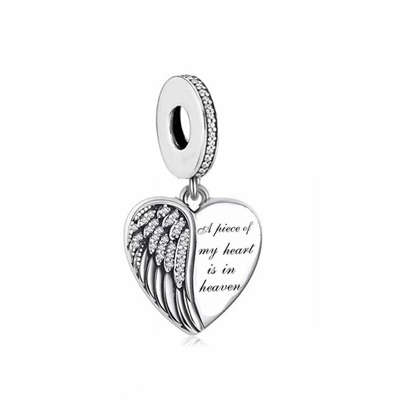 A Piece of My Heart is in Heaven Angel Wings Heart Dangle Charm Pandora  Bracelet Fit Charm Sterling Silver 925 Bead RIP Memorial Mum Mom - Etsy