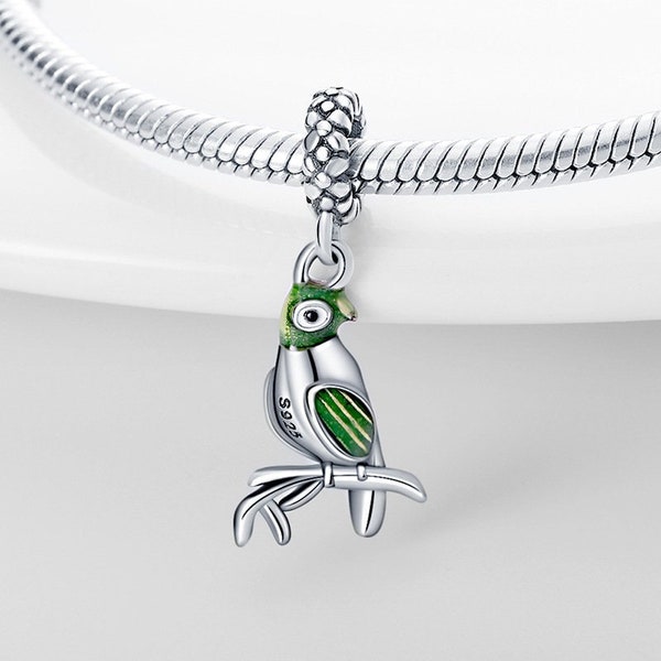 Ramo d'ulivo verde uccello pappagallo fascino Pandora braccialetto di fascino compatibile Fit argento sterling 925 ciondola perline mamma mamma sorella moglie figlia