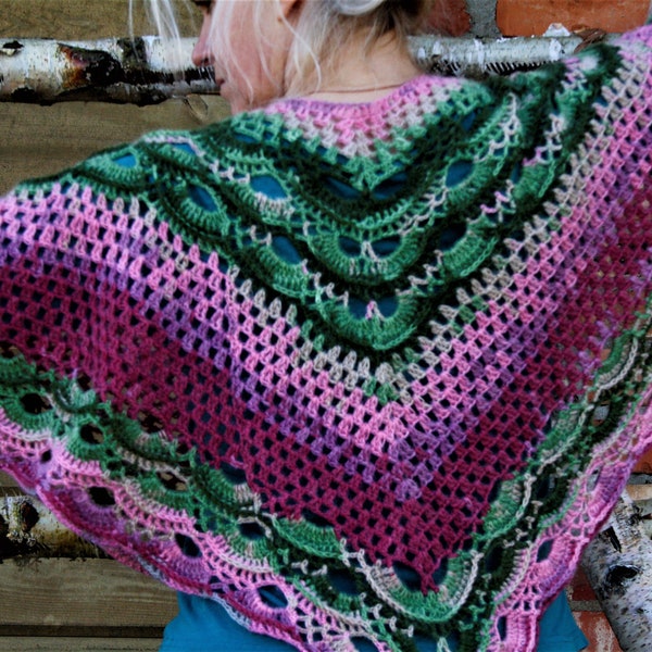 Poncho Soft Warm Crochet Colorful Green Pink Casual Wear/Holiday Wear/Beautiful Gift for Woman/READY TO SHIP