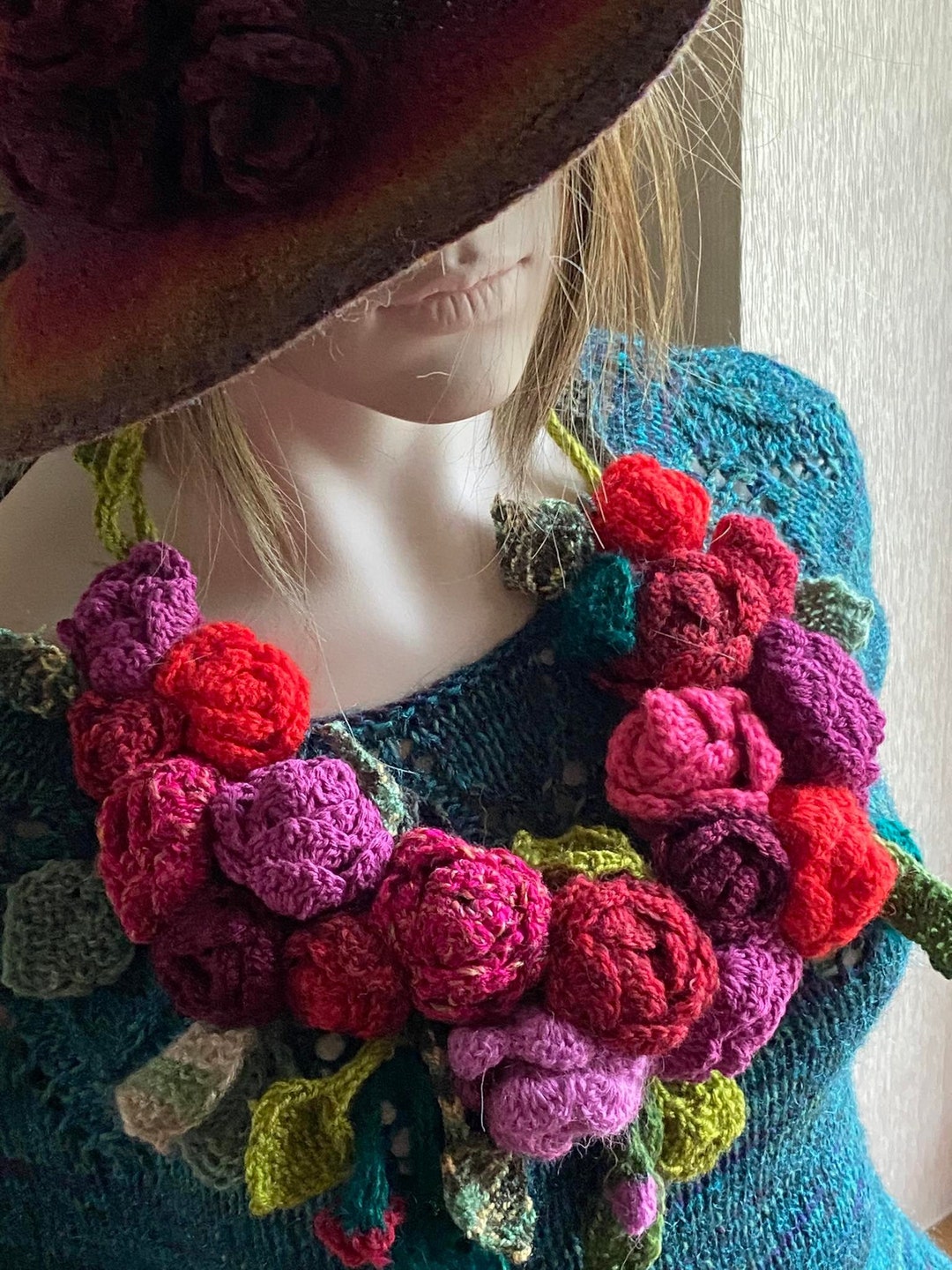 Colorful Flower Necklace/colorful Crochet Flowers for Etsy
