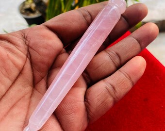 Rose Quartz Stick Massage Wand Carving Polished Massage Health Relaxation Crystal Wand for Face and Acupoint Treatment.