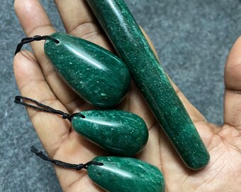 Green Aventurine Crystal  Eggs Vaginal Massage Ball Set  Muscle Tightening Care Vaginal Beauty Massager Tool with wand.