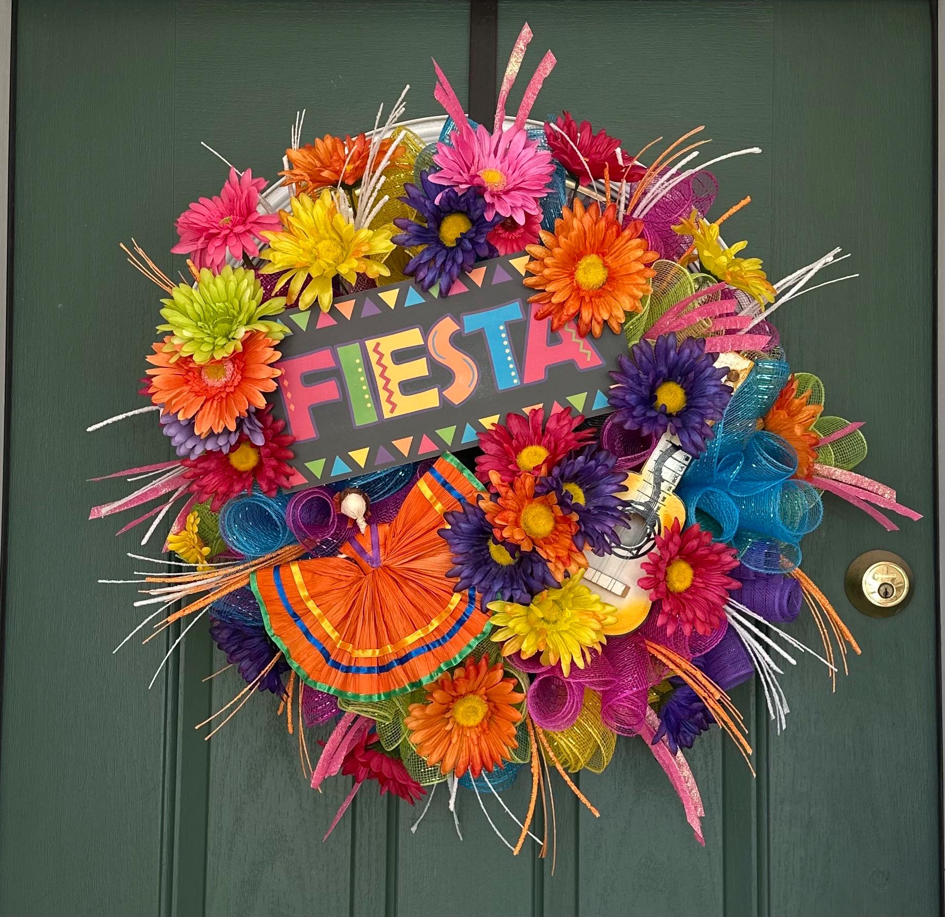 Fiesta Wreath | Colorful Daisies, Festive Ribbon, Mexican Decor - Etsy