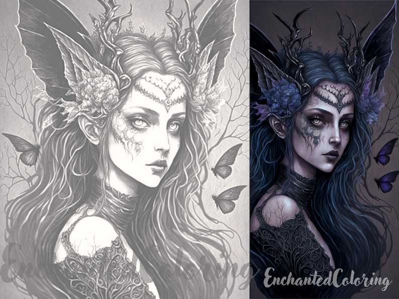 Gothic Fairy Coloring Page Printable PDF Coloring Pages Book - Etsy