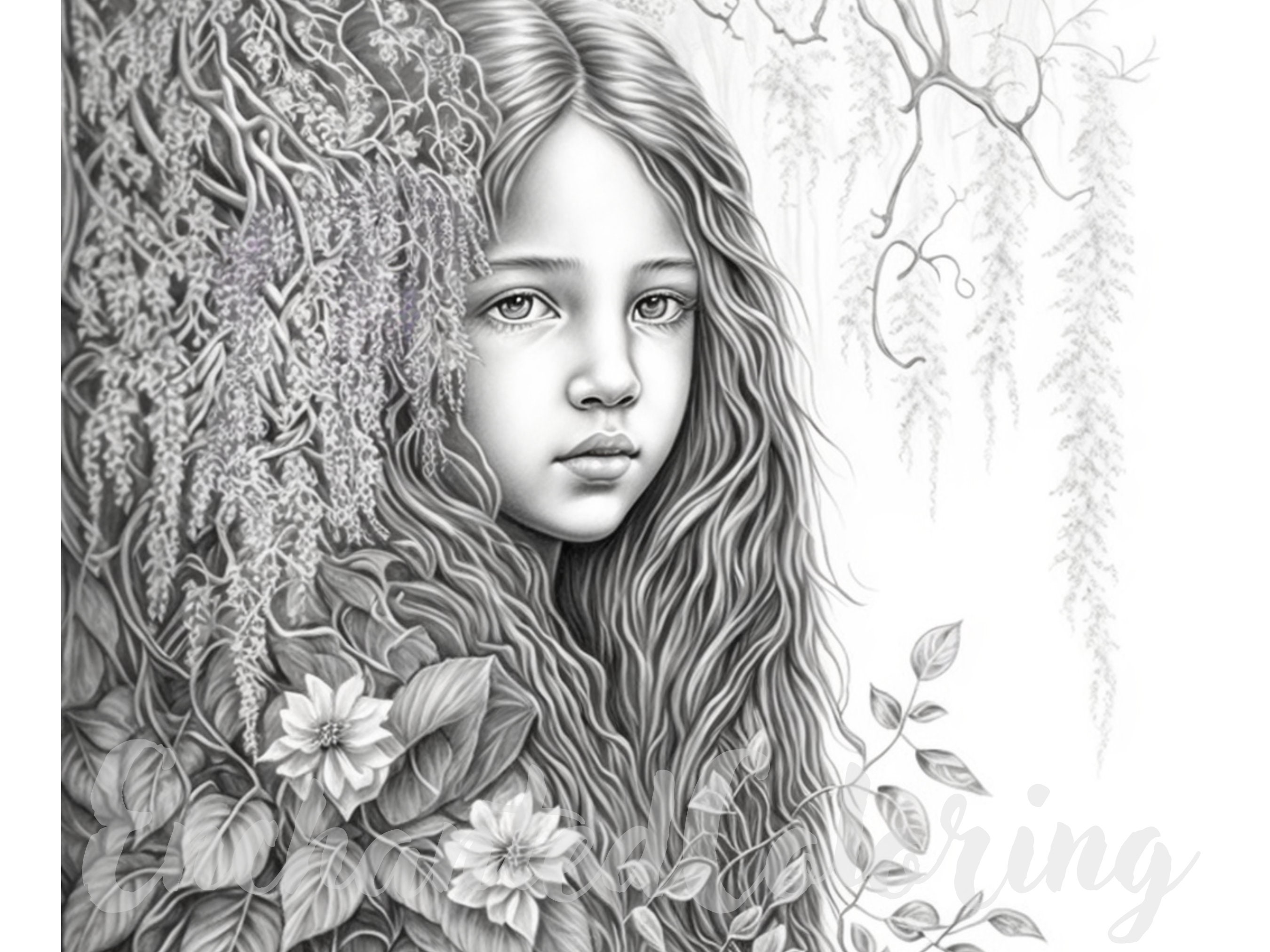 Wisteria Girl Coloring Page Printable Adult Coloring Pages - Etsy Australia