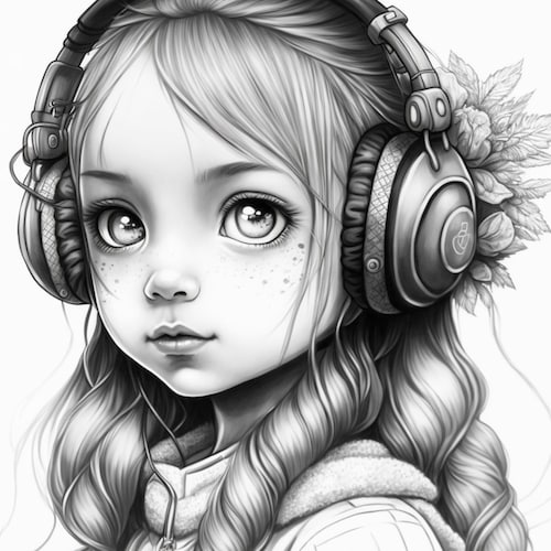 Music Anime Girl Coloring Page Printable Adult Coloring - Etsy