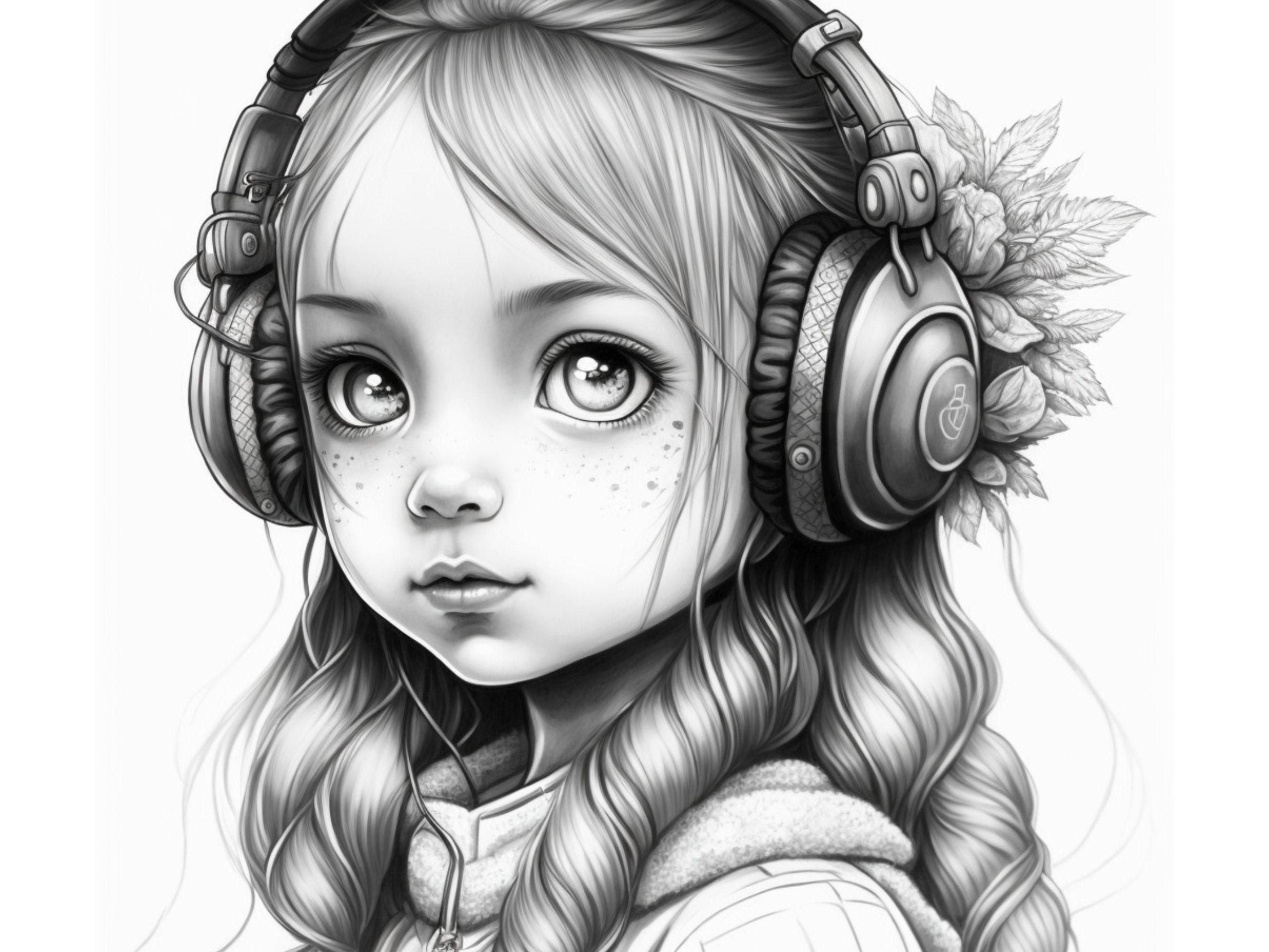 Music Anime Girl Coloring Page Printable Adult Coloring