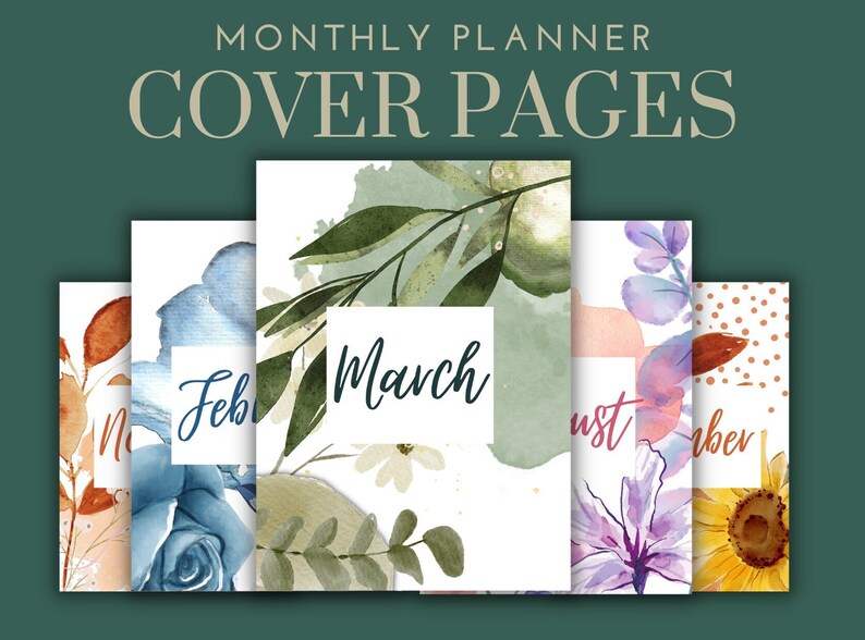 Printable Monthly Planner Covers. Watercolor Monthly Cover Pages ...