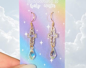 rhinestone cross dangle earrings