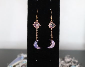 Boucles d'oreilles pendantes célestes lune