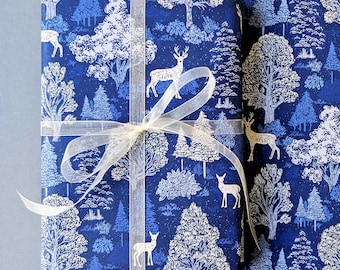 Winter Forest Recyclable Christmas Wrapping Paper - Eco-friendly Luxury Gift Wrap - Nature Inspired Festive Reindeer Design
