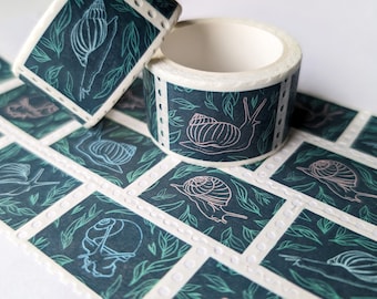 Nastro adesivo Washi con timbri Snail Garden - Adesivi decorativi per diari, scrapbooking e cancelleria
