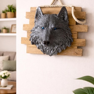 Wolf | Wolfskopf Wanddeko – 3D Wolf Wandbild – Rustikale Tierkopf Deko – Geschenk für Männer – Wolf Dekoration