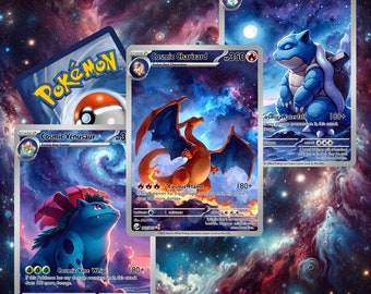 Custom Pokemoncard Cosmic Venusaur, Charizard, Blastoise 3 Cards Bundle