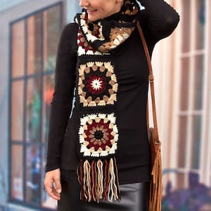 Crocheted granny scarf- Scarf - Crochet Pattern- Granny square Scarf