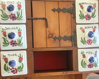 Kitchen Rack with Ceramic Handpainted , Farmhouse Decor Organizer antique