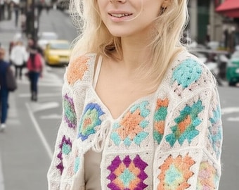 Cárdigan de cuadros de abuela. Tallas S - XXXL.