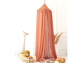 Orange Canopy Bed Curtain | Bohemian Bed Canopy | Canopy Tent | Linen Curtain
