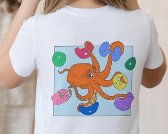 Kids Octopus Climbing Shirt, Kids Boulder wall T-shirt, Gifts for Kids, Gift for Climber, Kids Climbing Shirt, Shipping From USA
