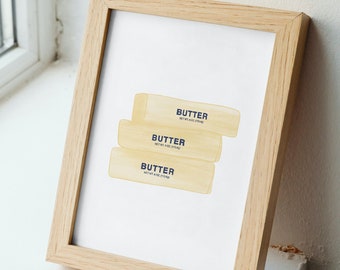 Butter Illustration, Kitchen Decor, Unique Art Print, Food Lovers Gift, Stack of Butter, Home Art Gallery, Digital Download, Foodie Wall Art