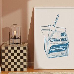 Milk Carton Illustration, Quirky Kitchen Decor, Nostalgic Wall Art, Dairy Milk, Retro Foodie Poster, Printable Illustration