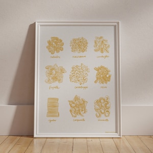Pasta Print, Kitchen Art, Pasta Guide, Italian Print, Wall Art, Types of Pasta, Italian Kitchen Art, Gift for Foodies, Food Illustration