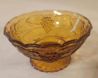 Small Amber Footed Dish Grape Pattern