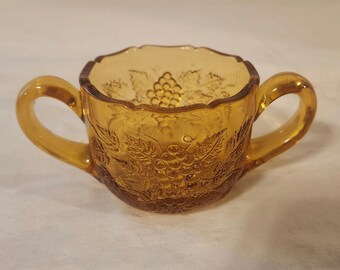 Amber Sugar Dish with Grape Pattern