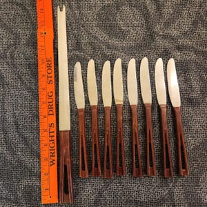 Stanley Stanhome Bakelite Stainless Flatware Brown Handle Butter Knives and Meat Knife