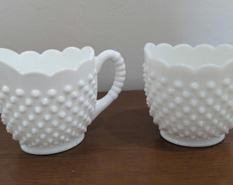Fenton Hobnail Milchglas Sahne und Zucker Set